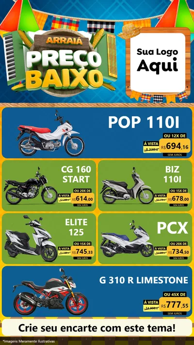 Modelo de TV para TV Vertical com o tema Arraiá de Preço Baixo - Junina para Concessionaria de Motos