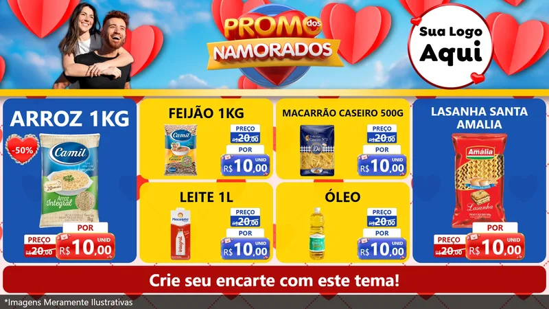 Modelo de TV para TV Horizontal com o tema Promo dos Namorados para Supermercado