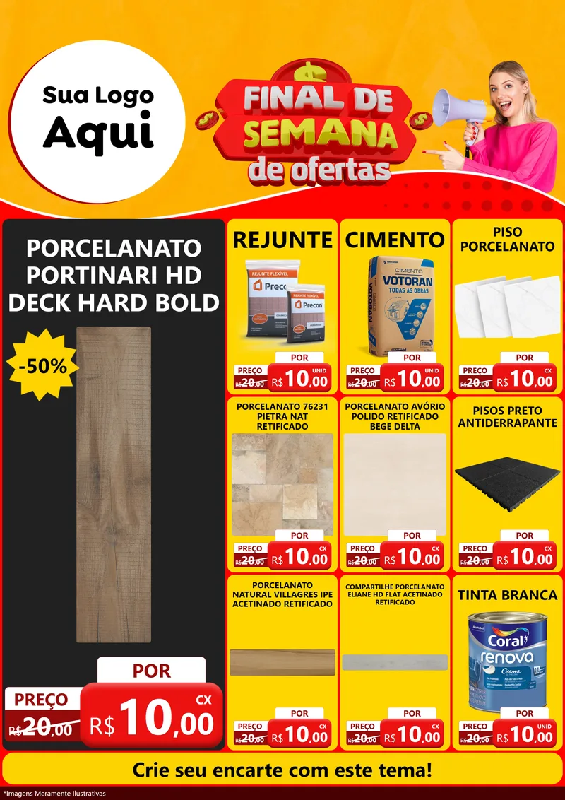 Modelo de Encarte para Encarte A4 Vertical com o tema Final de Semana de Ofertas para Pisos e revestimentos