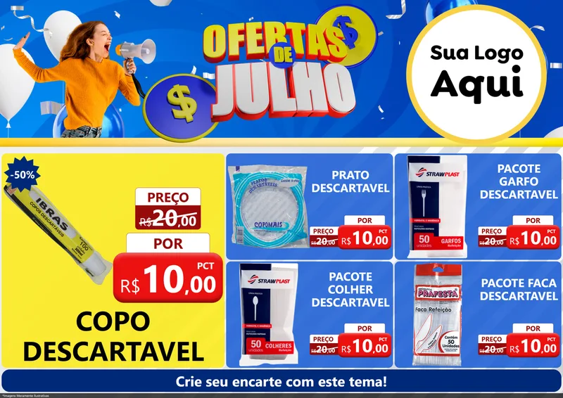 Modelo de Encarte para Encarte A4 Horizontal com o tema Ofertas de Julho para Embalagens