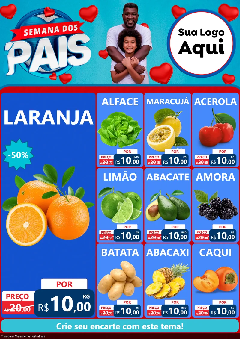 Modelo de Encarte para Encarte A4 Vertical com o tema Semana Dos Pais para Hortifrúti
