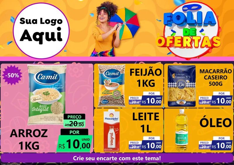 Modelo de Encarte para Encarte A4 Horizontal com o tema Folia de Ofertas para Supermercado
