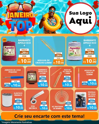 Modelo de Rede Social para Feed Instagram com o tema Janeiro Top para Armarinho e Aviamentos