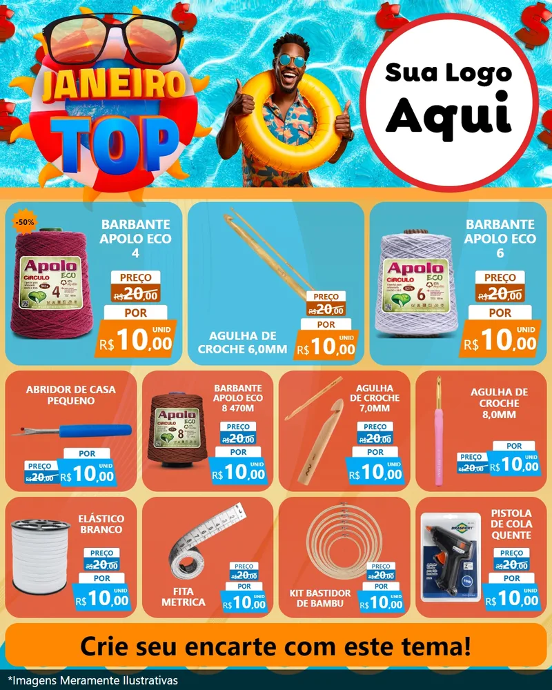 Modelo de Rede Social para Feed Instagram com o tema Janeiro Top para Armarinho e Aviamentos