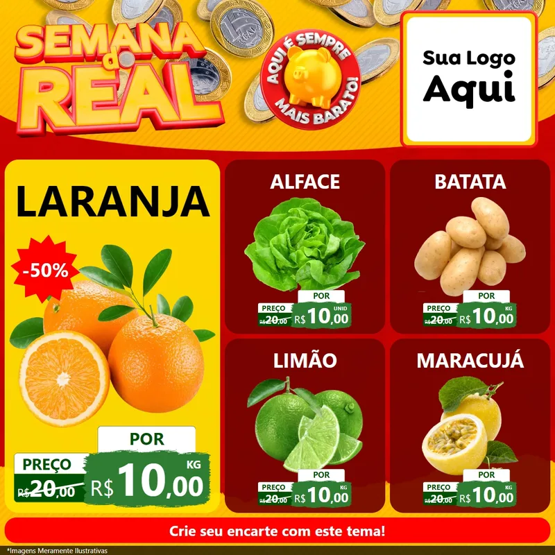 Modelo de Rede Social para Feed Facebook com o tema Semana do Real para Hortifrúti