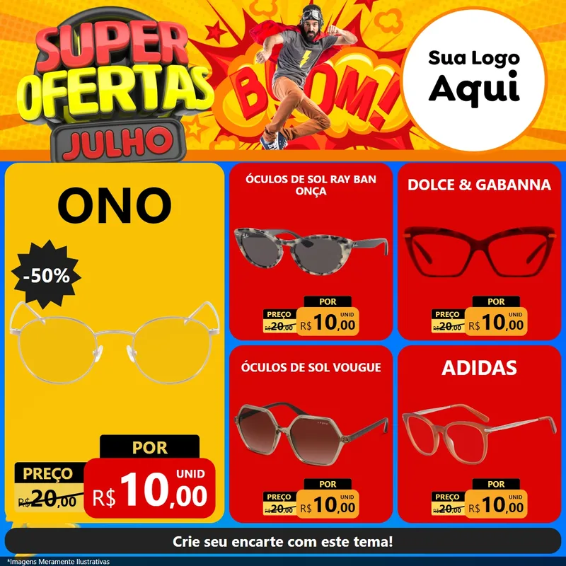 Modelo de Rede Social para Feed Facebook com o tema Super Ofertas Julho para Óticas