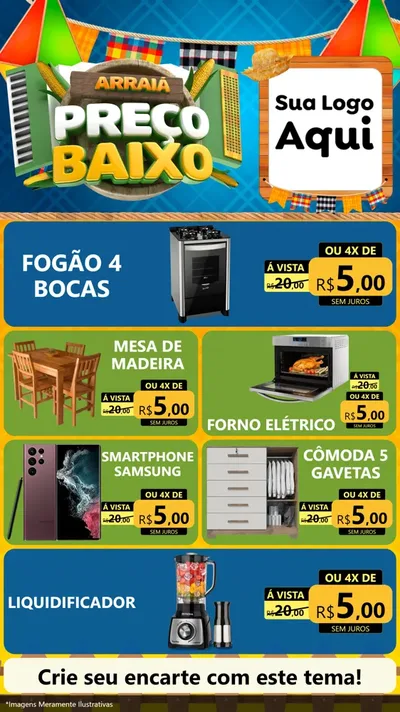 Modelo de TV para TV Vertical com o tema Arraiá de Preço Baixo - Junina para Móveis e Eletro