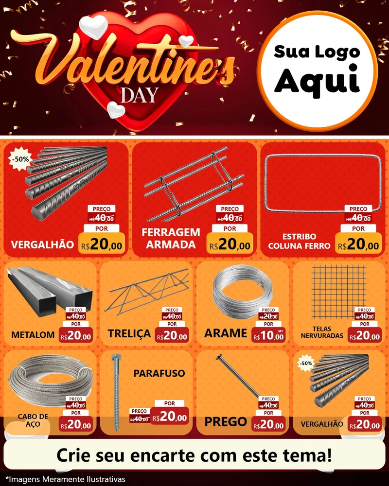 Modelo de Rede Social para Feed Instagram com o tema Valentine's Day para Ferragens