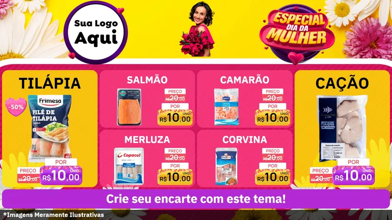 Modelo de TV para TV Horizontal com o tema Especial Dia da Mulher para Peixaria
