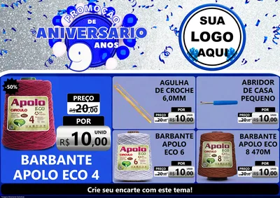Modelo de Encarte para Encarte A4 Horizontal com o tema Promoção de Aniversário - 9 Anos para Armarinho e Aviamentos