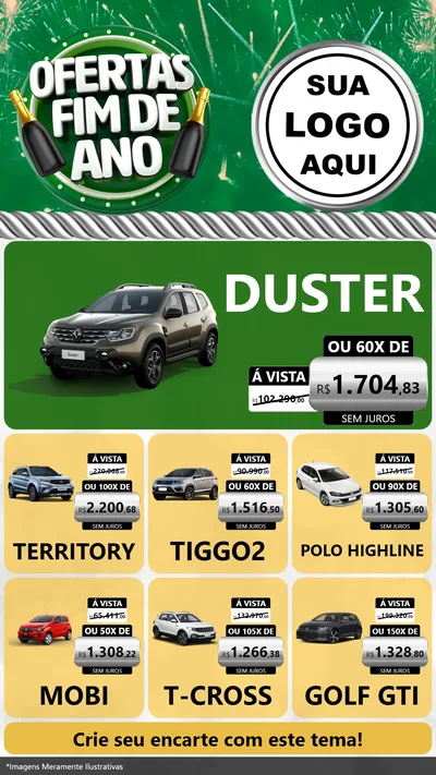 Modelo de Rede Social para Stories com o tema Ofertas Fim de Ano para Concessionaria de Carros