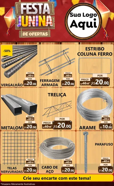 Modelo de Encarte para Encarte Grande com o tema Festa Junina de Ofertas para Ferragens