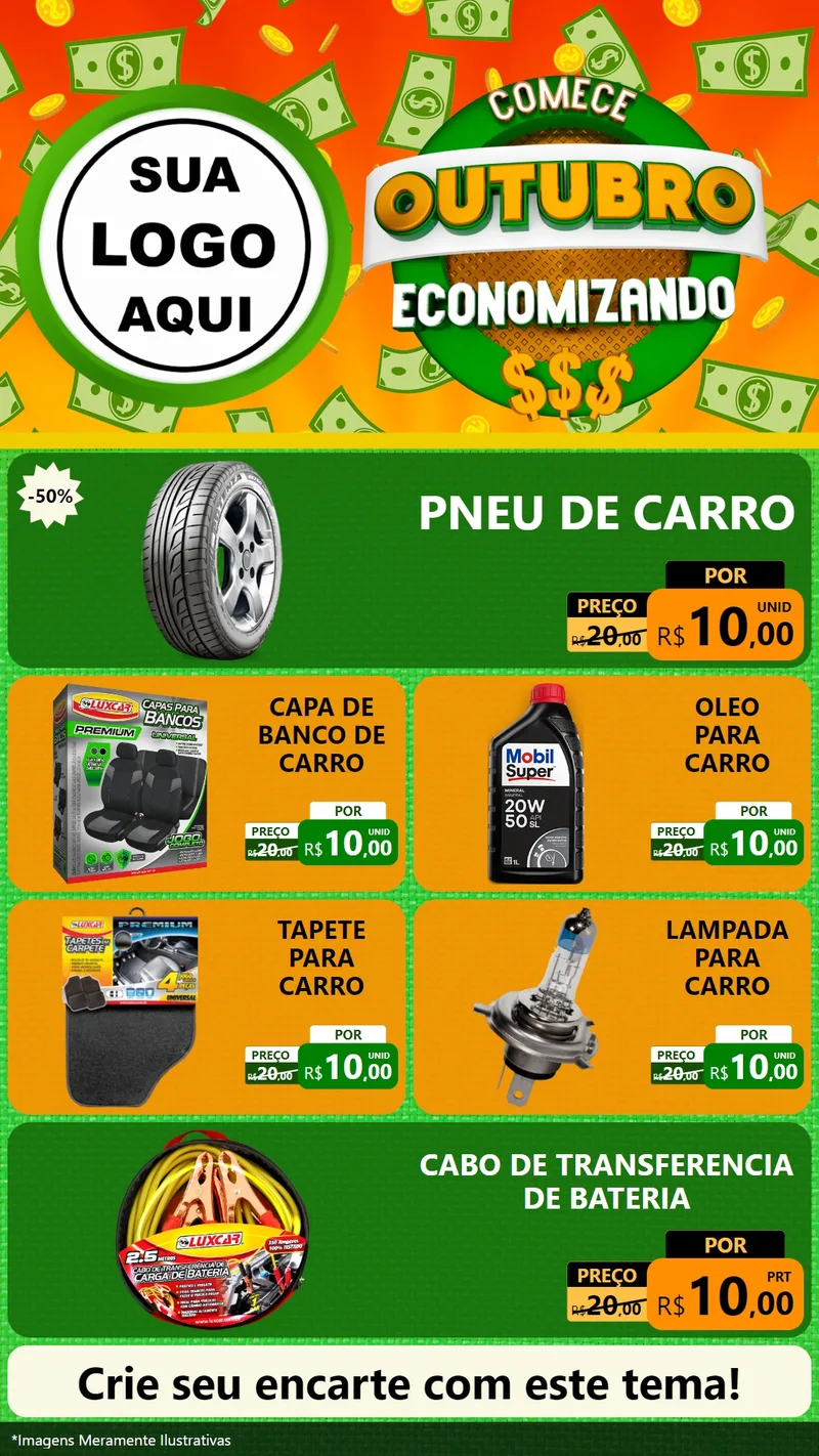 Modelo de TV para TV Vertical com o tema Comece Outubro Economizando para Auto peças