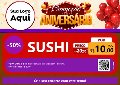 Modelo de Cartaz para Cartaz A4 Horizontal com o tema Promoção de Aniversário para Comida japonesa