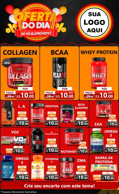 Modelo de Encarte para Encarte Grande com o tema Oferta do Dia - Só hoje, Aproveite! para Suplementos alimentares