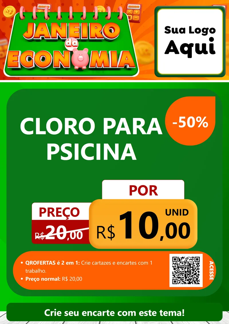 Modelo de Cartaz para Cartaz A4 Vertical com o tema Janeiro da Economia para Produtos para Piscina
