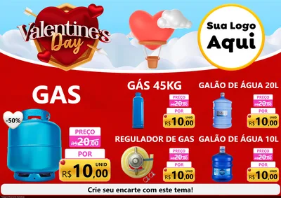 Modelo de Encarte para Encarte A4 Horizontal com o tema Valentine's Day para Água e gás