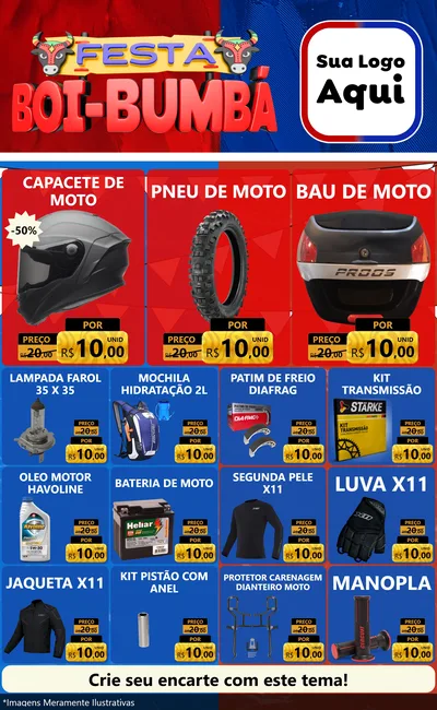 Modelo de Encarte para Encarte Grande com o tema Festa Boi Bumbá para Moto peças
