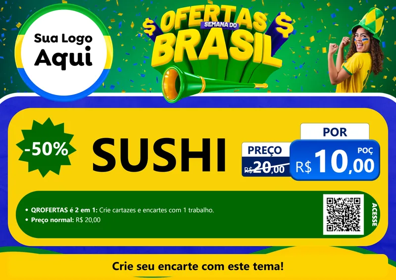 Modelo de Cartaz para Cartaz A4 Horizontal com o tema Ofertas Semana do Brasil para Comida japonesa