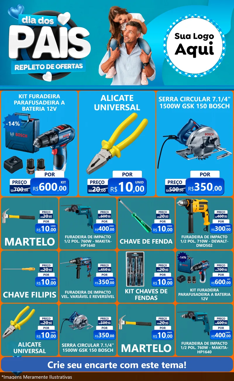 Modelo de Encarte para Encarte Grande com o tema Dia Dos Pais Repleto de Ofertas para Maquinas e Ferramentas