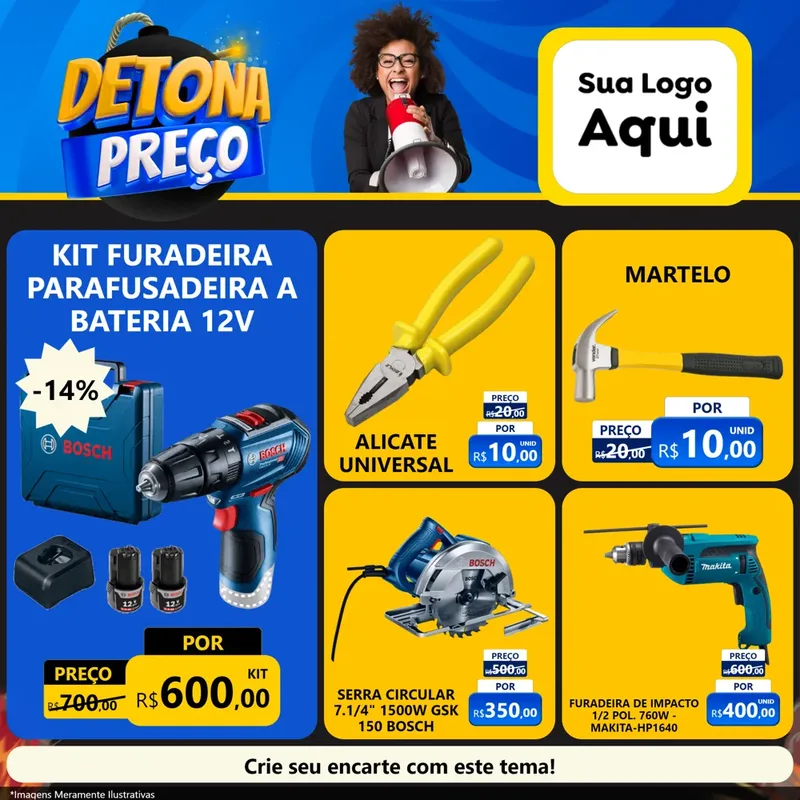 Modelo de Rede Social para Feed Facebook com o tema Detona Preços para Maquinas e Ferramentas