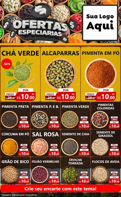 Modelo de Encarte para Encarte Grande com o tema Ofertas Especiarias para Produtos Naturais