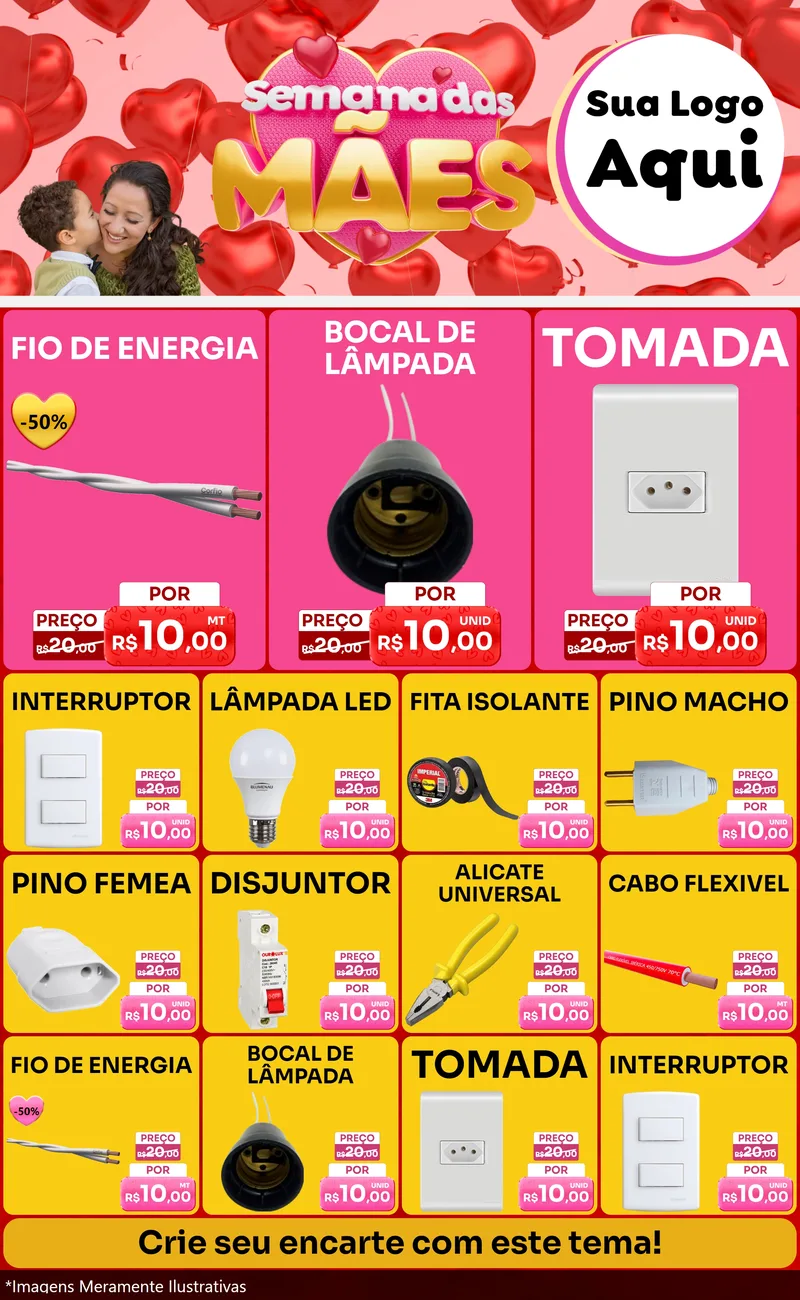Modelo de Encarte para Encarte Grande com o tema Semana Das Mães para Materiais Elétricos