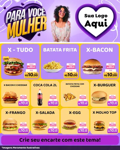 Modelo de Rede Social para Feed Instagram com o tema Para Você, Mulher para Hamburgueria