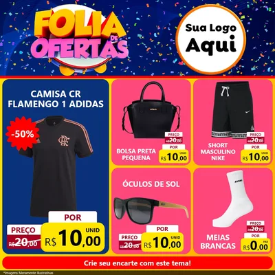 Modelo de Rede Social para Feed Facebook com o tema Folia de Ofertas para Roupas e acessórios