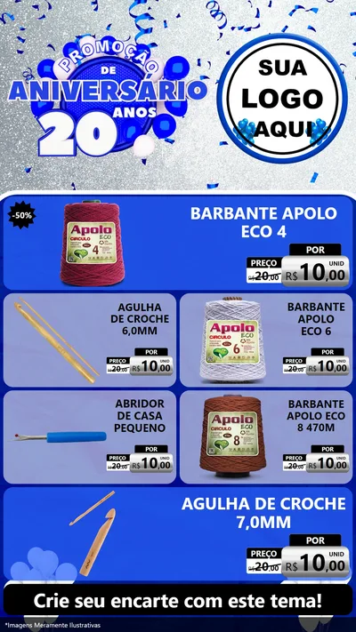 Modelo de TV para TV Vertical com o tema Promoção de Aniversário - 20 Anos para Armarinho e Aviamentos