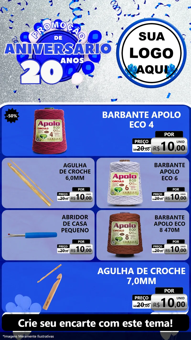 Modelo de TV para TV Vertical com o tema Promoção de Aniversário - 20 Anos para Armarinho e Aviamentos