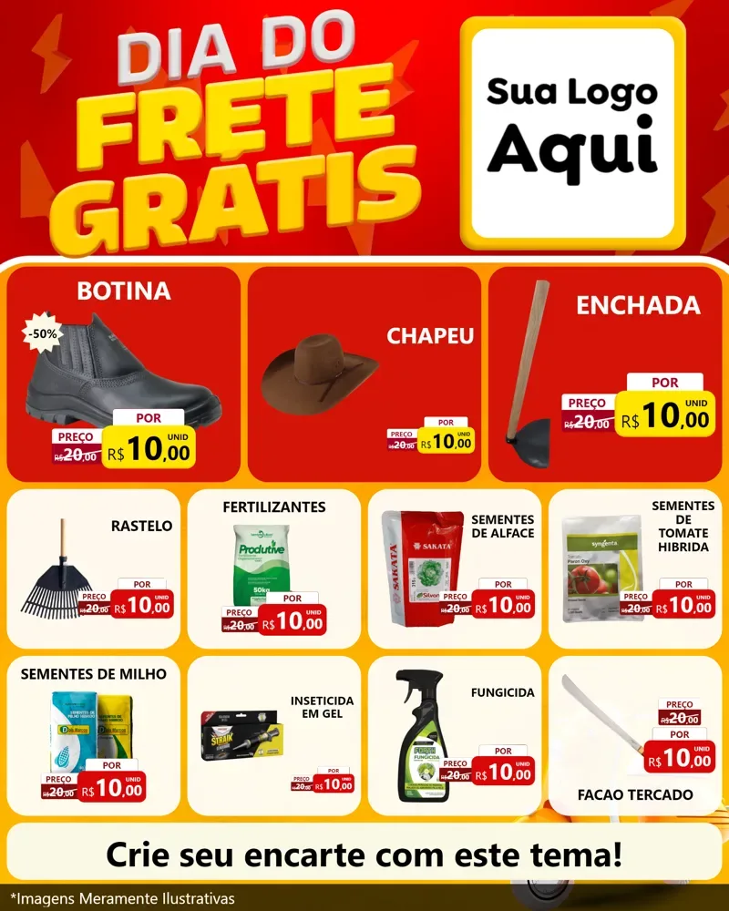 Modelo de Rede Social para Feed Instagram com o tema Dia do Frete Grátis para Agropecuária