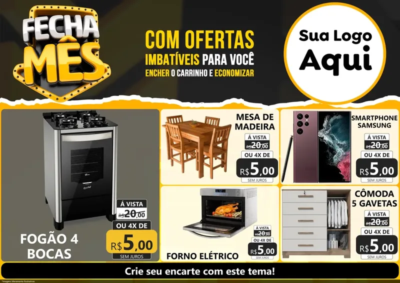 Modelo de Encarte para Encarte A4 Horizontal com o tema Fecha Mês para Móveis e Eletro