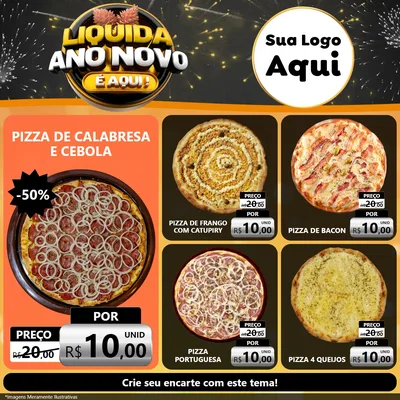 Modelo de Rede Social para Feed Facebook com o tema Liquida Ano Novo É Aqui! para Pizzaria