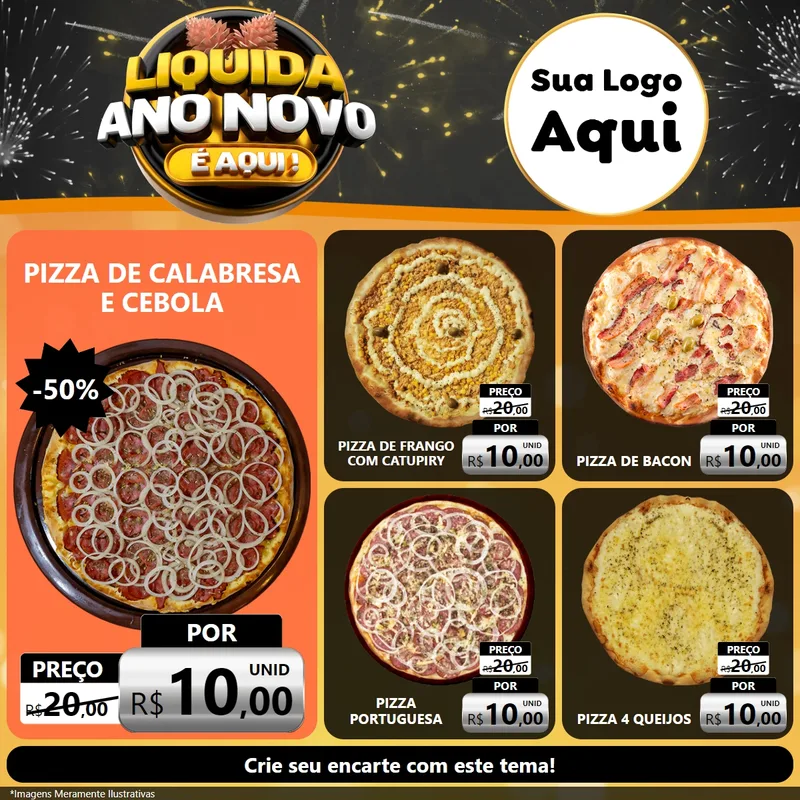Modelo de Rede Social para Feed Facebook com o tema Liquida Ano Novo É Aqui! para Pizzaria