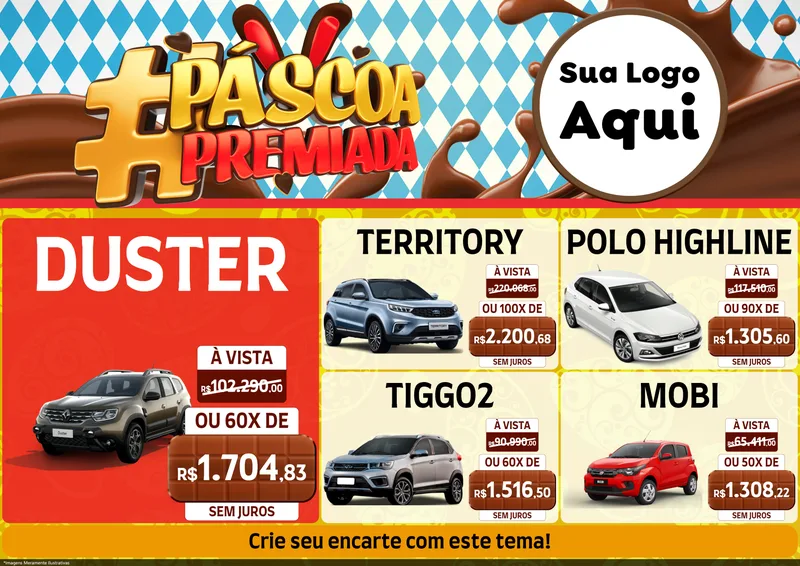 Modelo de Encarte para Encarte A4 Horizontal com o tema Páscoa Premiada para Concessionaria de Carros