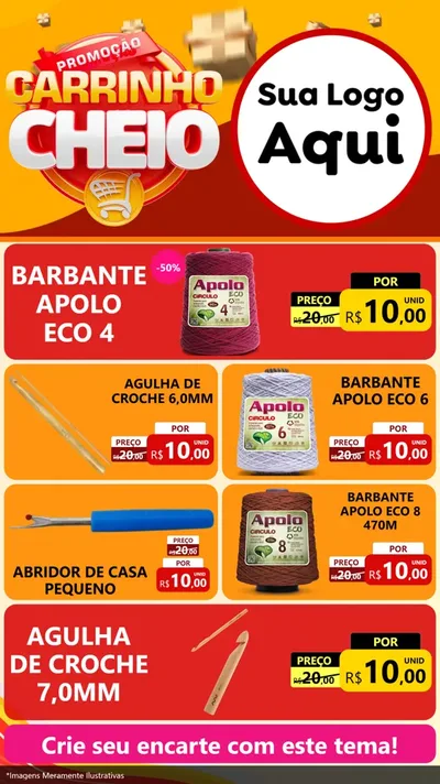Modelo de TV para TV Vertical com o tema Promoção carrinho cheio para Armarinho e Aviamentos