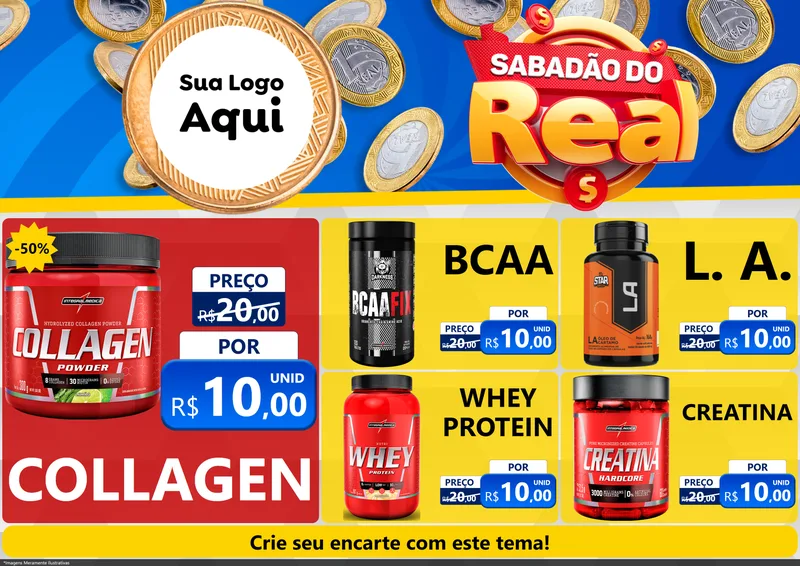Modelo de Encarte para Encarte A4 Horizontal com o tema Sabadão do Real para Suplementos alimentares
