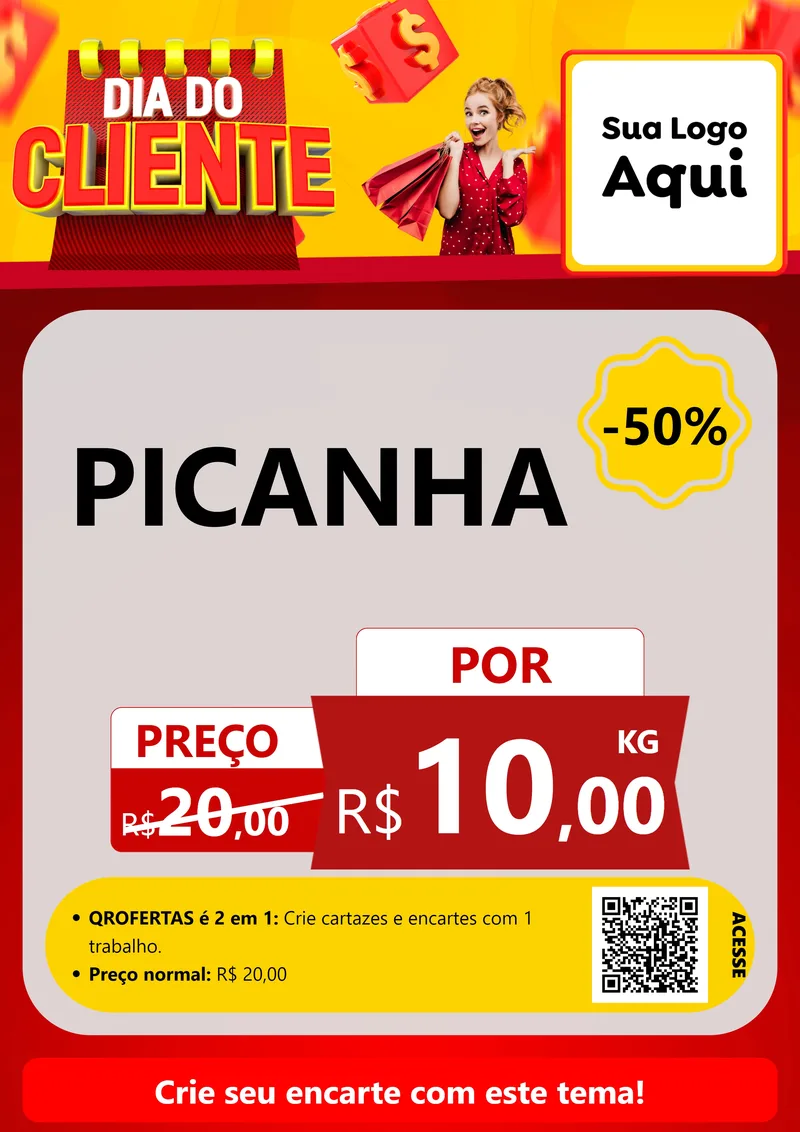 Modelo de Cartaz para Cartaz A4 Vertical com o tema Dia do Cliente para Açougue