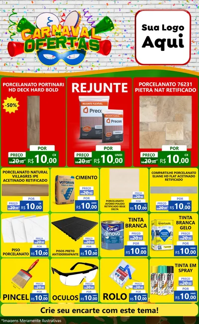 Modelo de Encarte para Encarte Grande com o tema Carnaval de Ofertas para Pisos e revestimentos