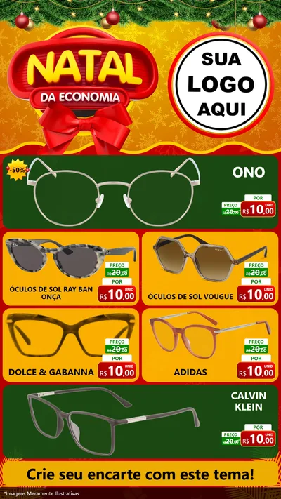 Modelo de TV para TV Vertical com o tema Natal da Economia para Óticas