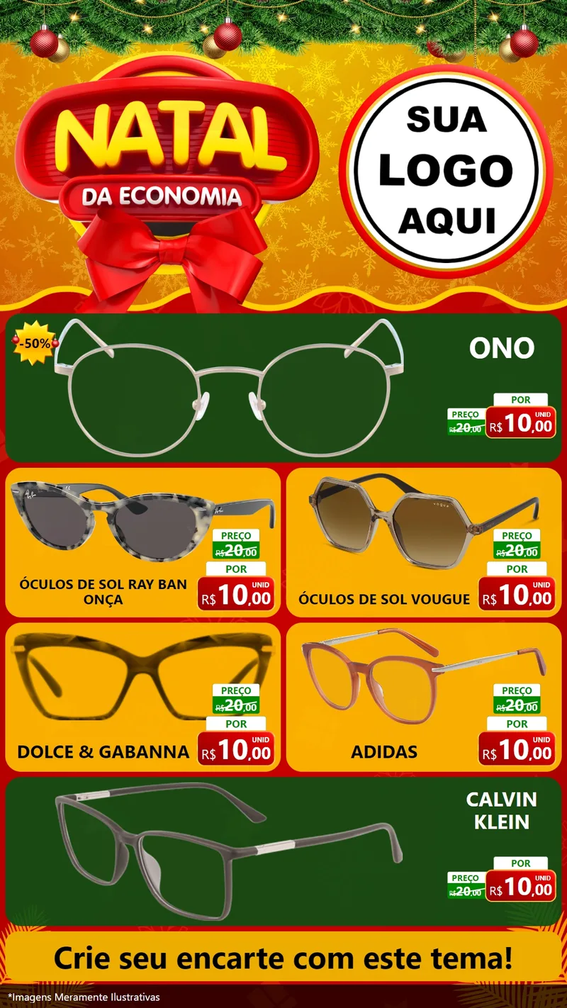 Modelo de TV para TV Vertical com o tema Natal da Economia para Óticas