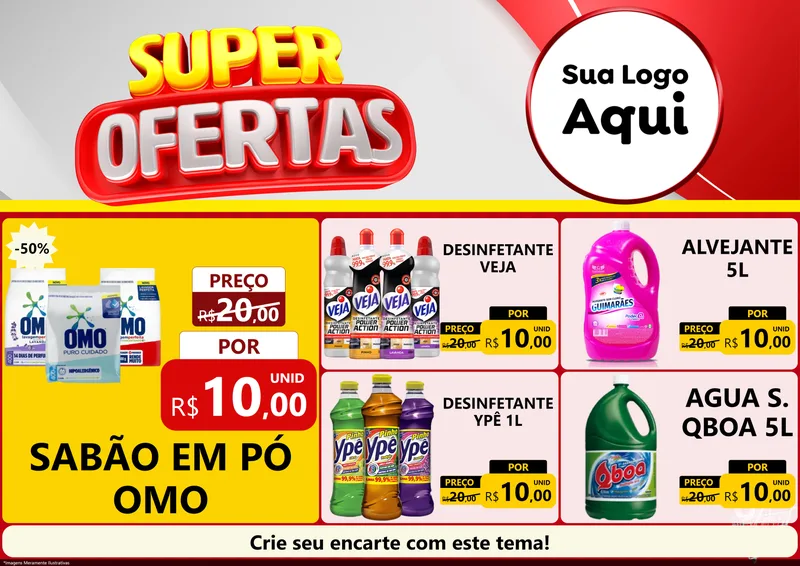 Modelo de Encarte para Encarte A4 Horizontal com o tema Super Ofertas para Produtos de Limpeza