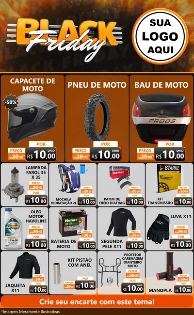 Modelo de Encarte para Encarte Grande com o tema Black Friday para Moto peças