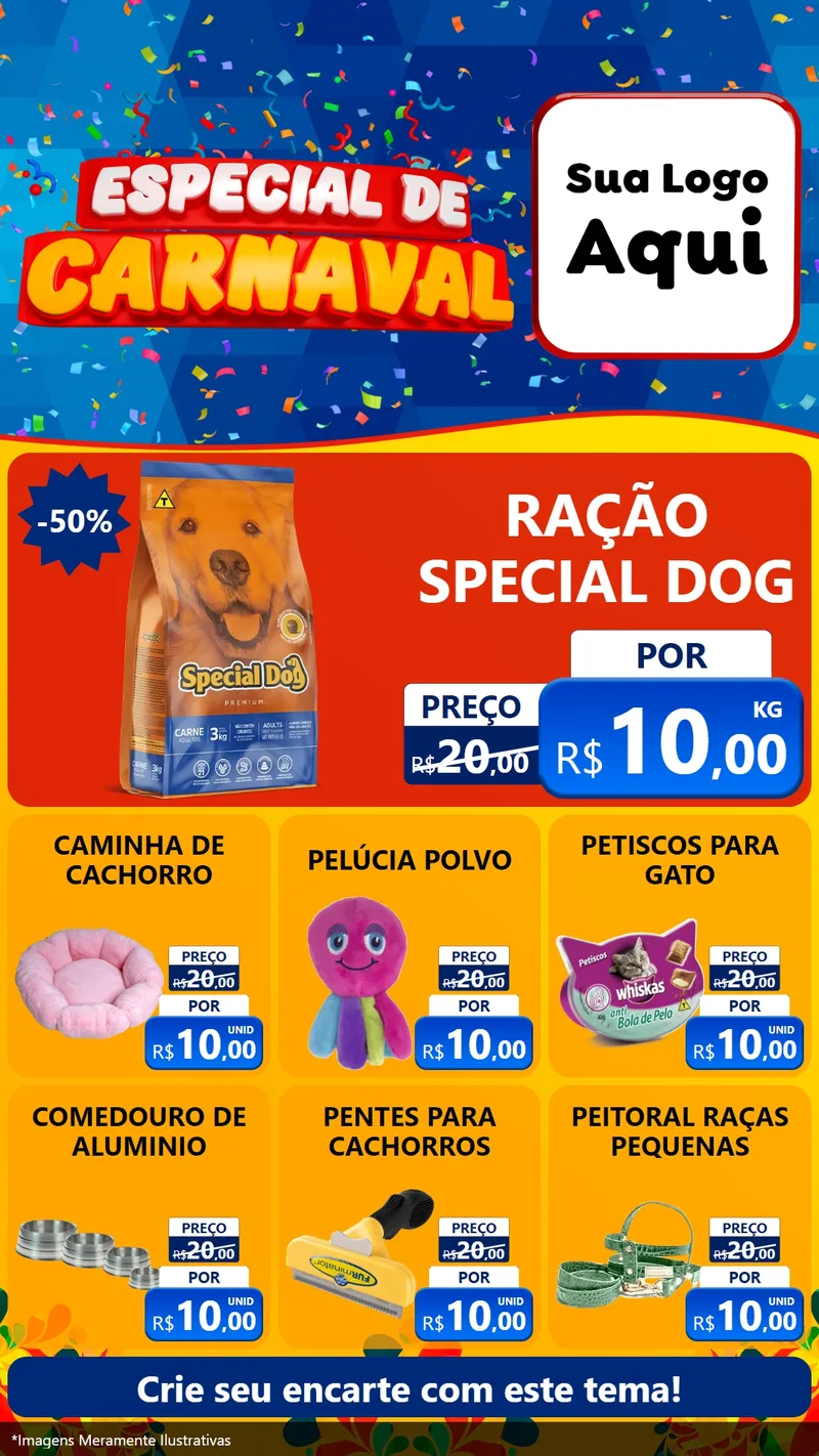 Modelo de Rede Social para Stories com o tema Especial de Carnaval para Pet Shop