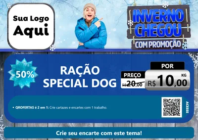 Modelo de Cartaz para Cartaz A4 Horizontal com o tema Inverno Chegou Com Promoção para Pet Shop
