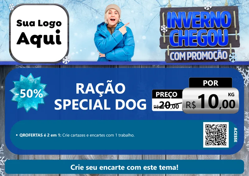 Modelo de Cartaz para Cartaz A4 Horizontal com o tema Inverno Chegou Com Promoção para Pet Shop