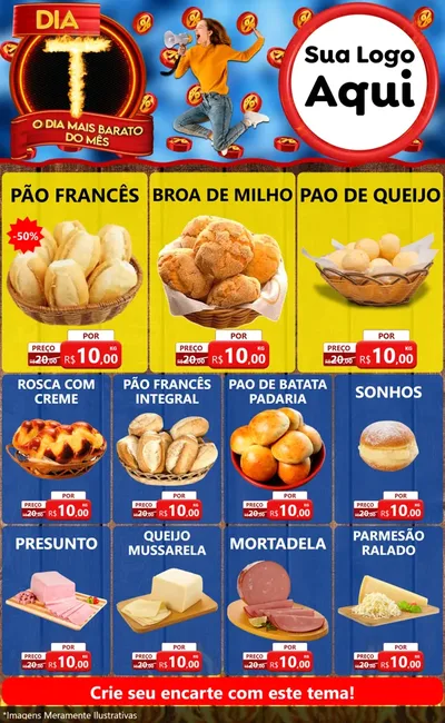 Modelo de Encarte para Encarte Grande com o tema Dia T - O Dia Mais Barato Do Mês para Padaria