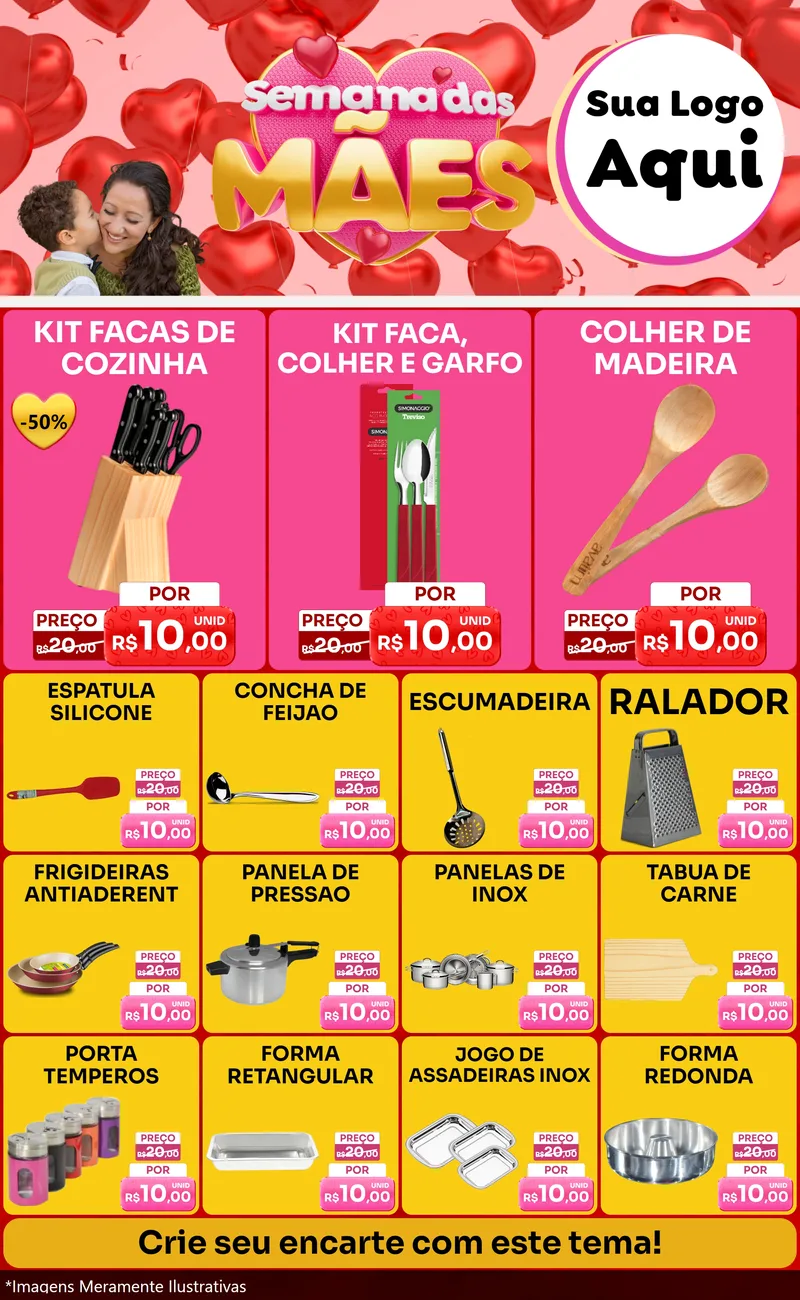 Modelo de Encarte para Encarte Grande com o tema Semana Das Mães para Utilidades Domésticas