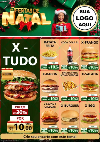 Modelo de Encarte para Encarte A4 Vertical com o tema Ofertas de Natal para Hamburgueria